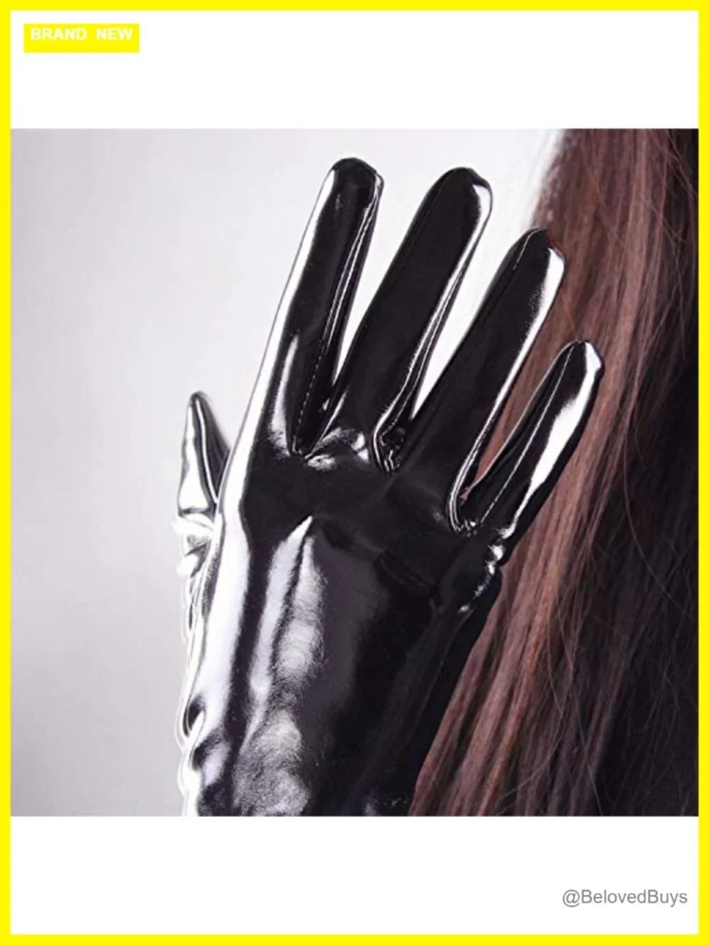 Women's 20in Shiny Faux Patent Leather Long Opera Gloves Evening Costume M